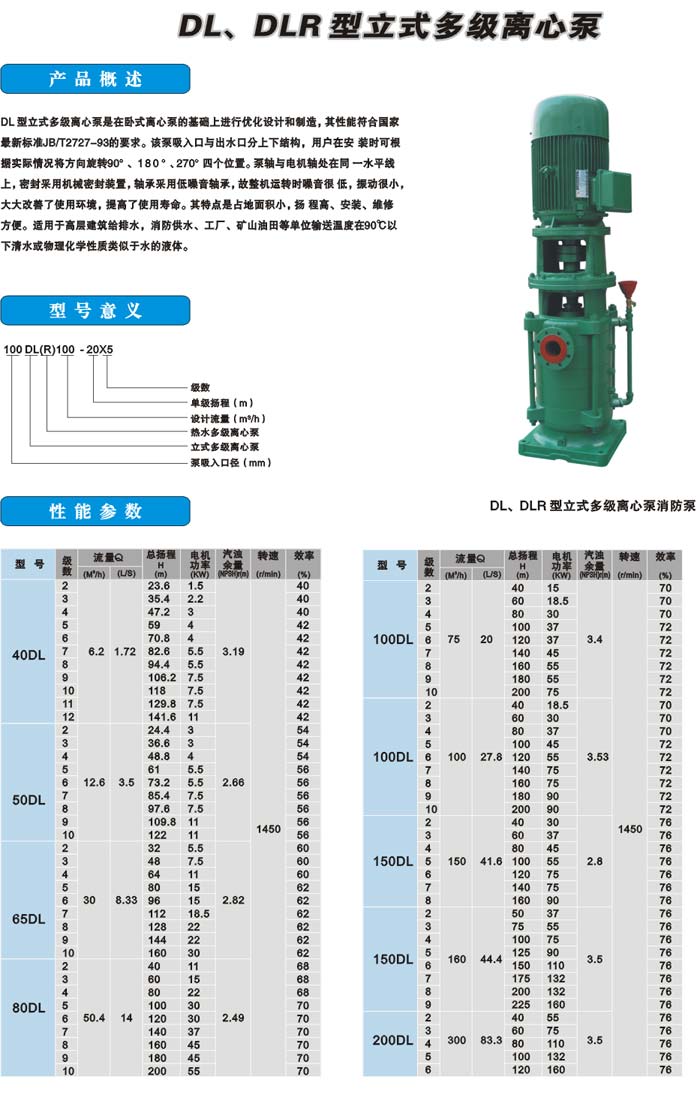 DL、DLR型立式多级离心泵